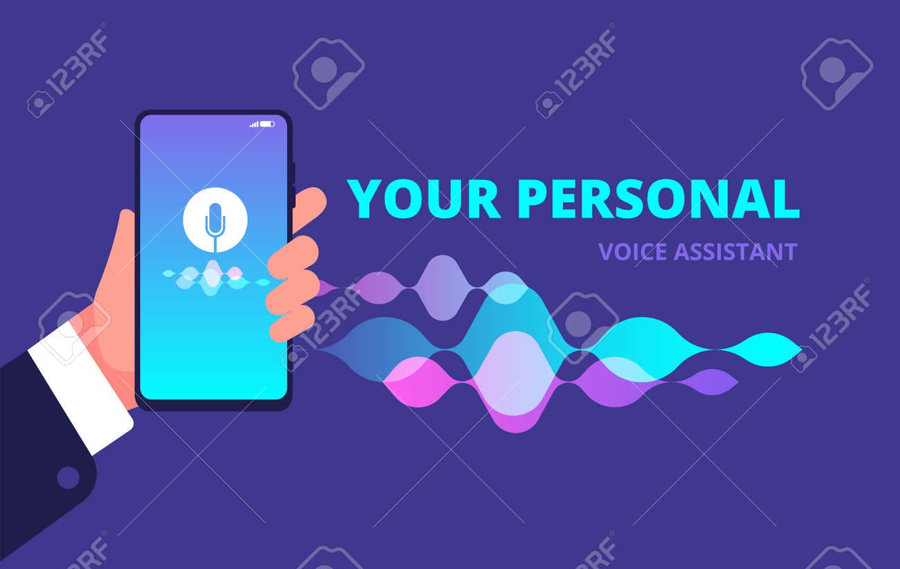 184196343 asistente de voz reconocimiento de sonido y musica y concepto de vector de aplicacion de smartphone