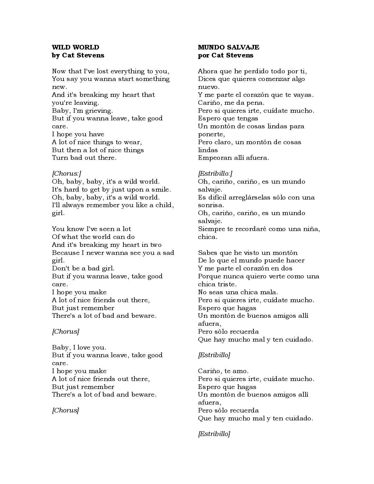 Traducción de canciones inglés español