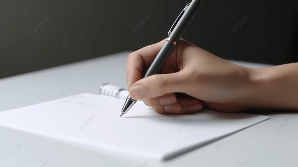 pngtree person writing with a pen on a white piece of paper image 2499904