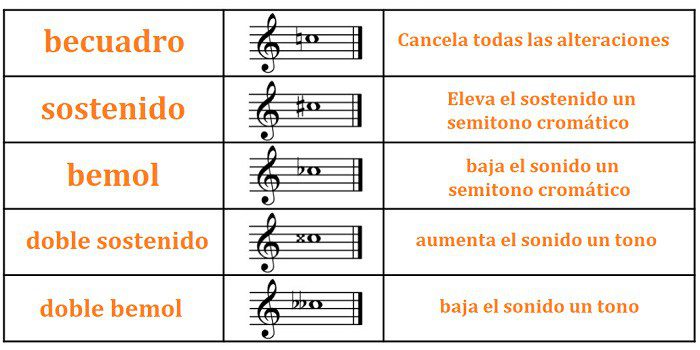 Notas musicales con alteraciones (sostenidos y bemoles)